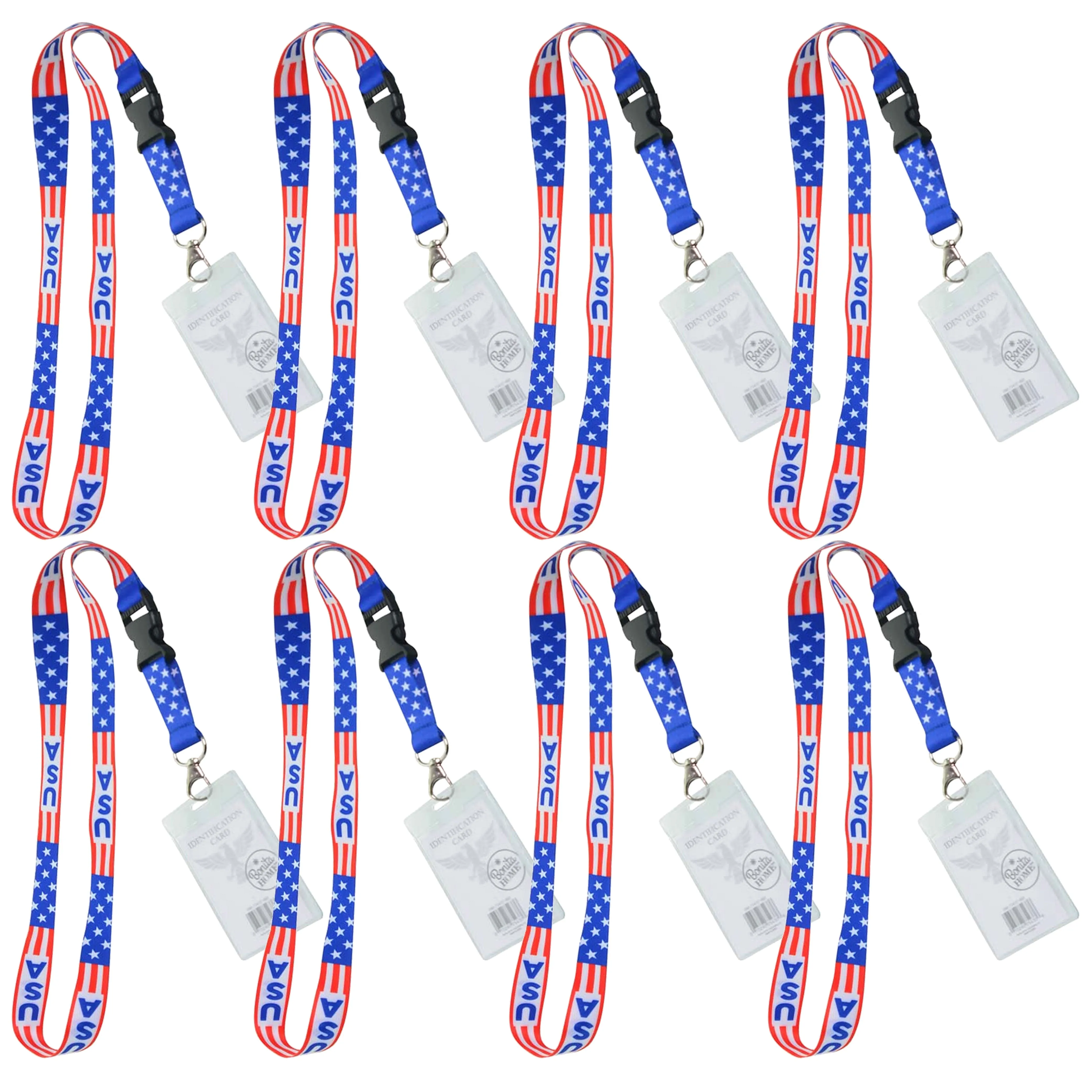8 ID Badge Holder Work Lanyard Necklace Card Neck Strap USA Flag Patriotic 4X2.5