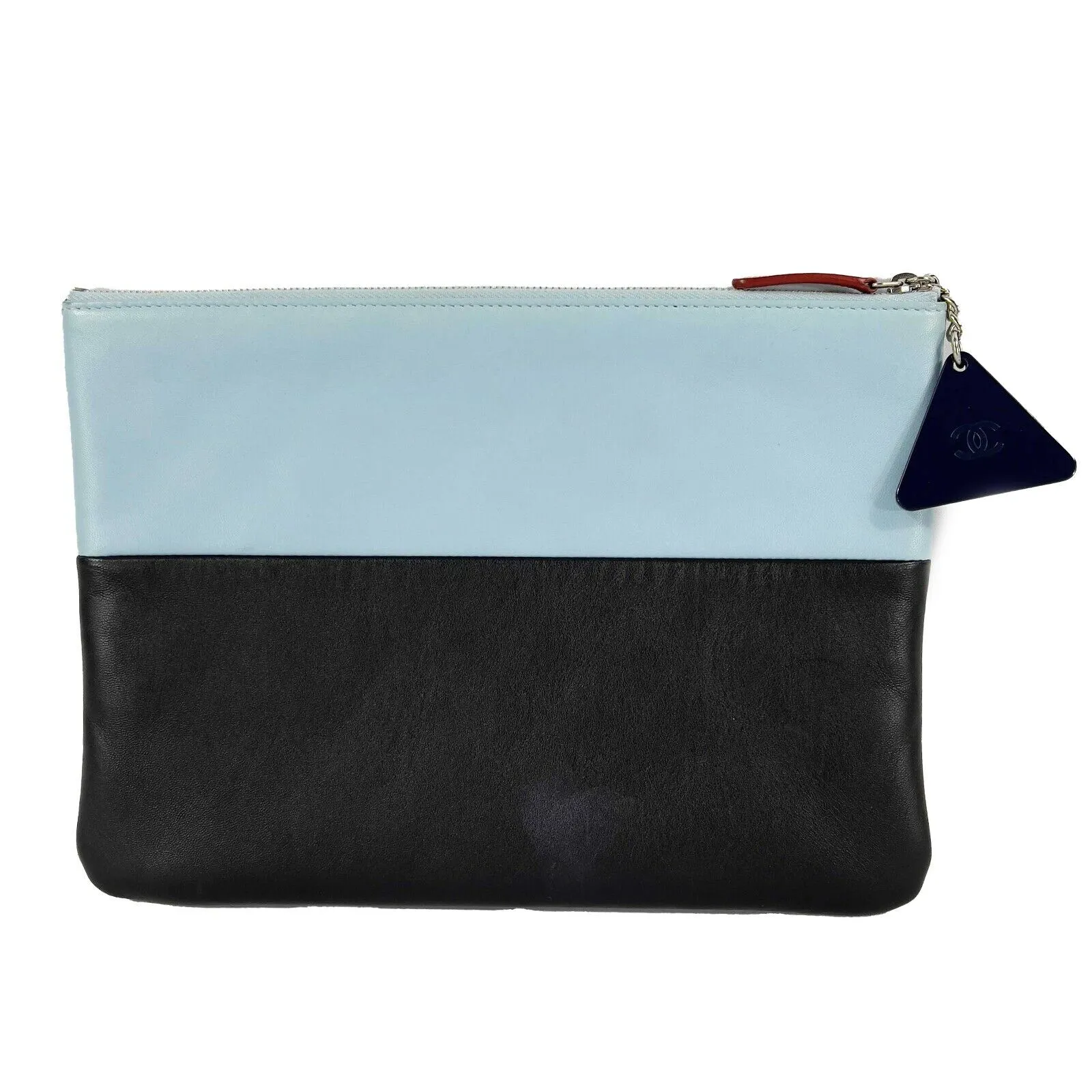 CHANEL - 16P Medium Airline Lambskin Leather Pouch /Clutch - Blue Red Black - CC