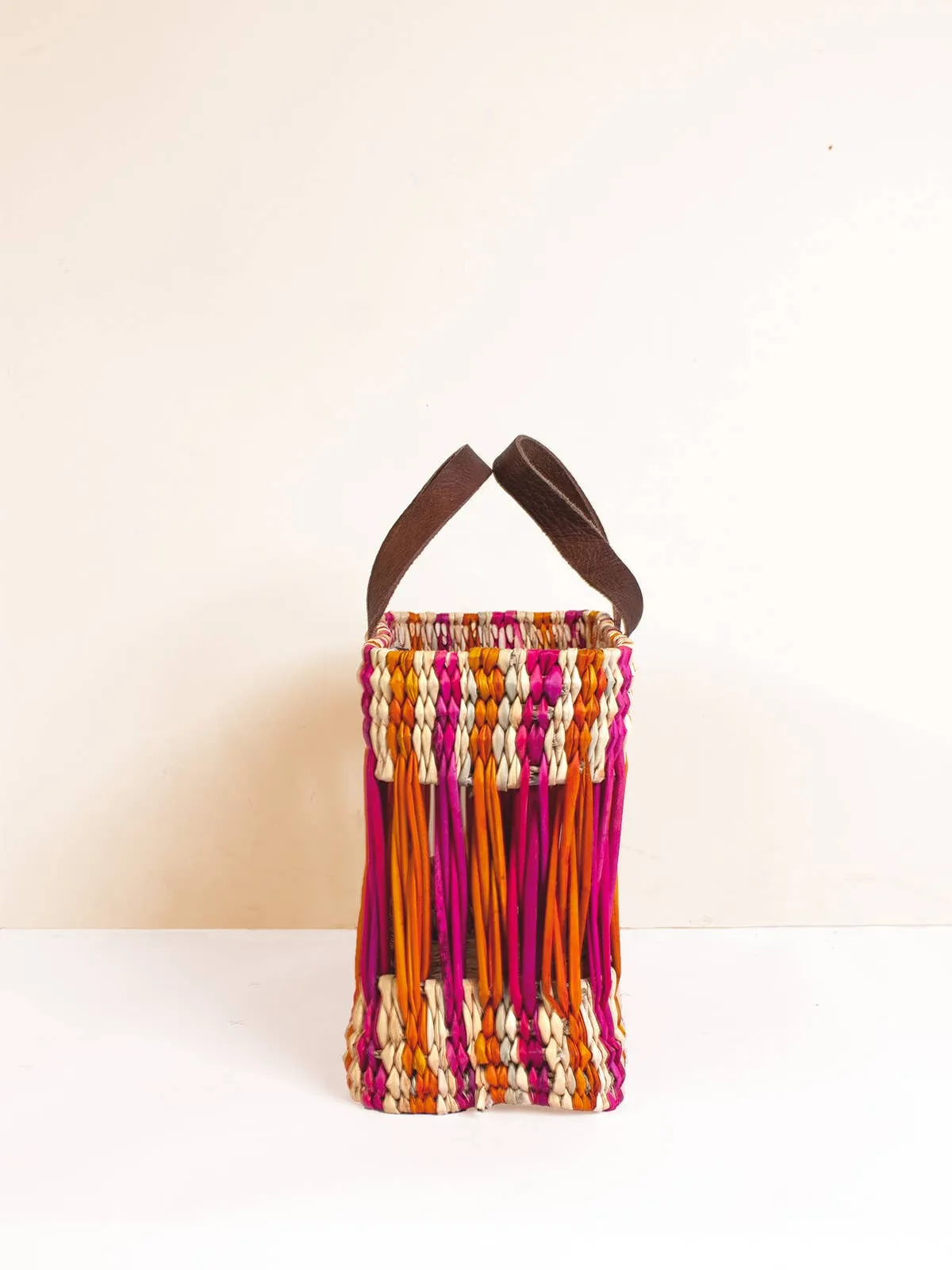 Decorative Reed Basket, Pink and Orange Stripe