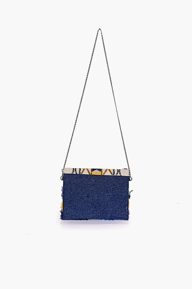 Denim Pompom Sling Bag