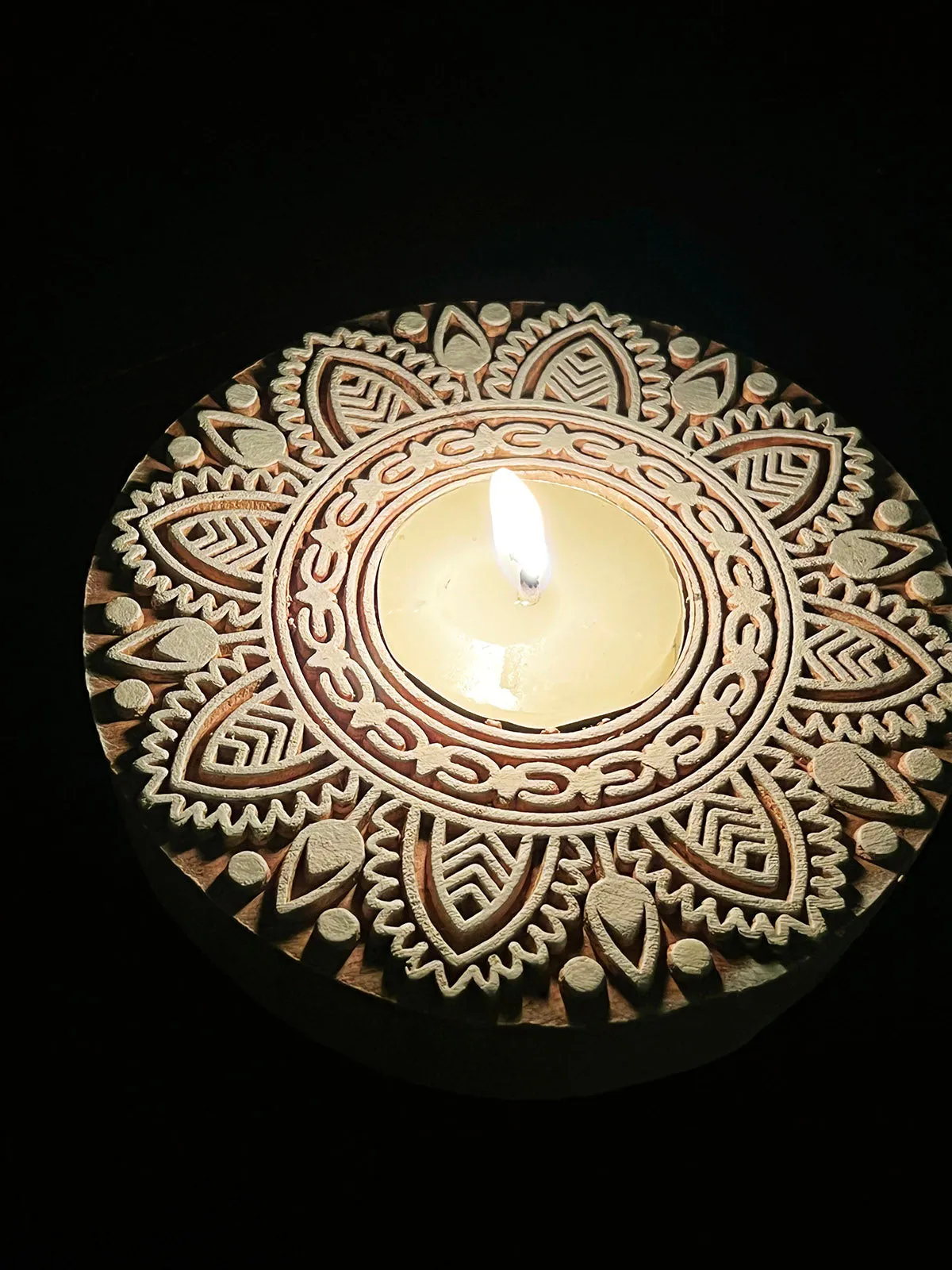 Handcrafted Wooden Tealight holders Round Design Set Of 2