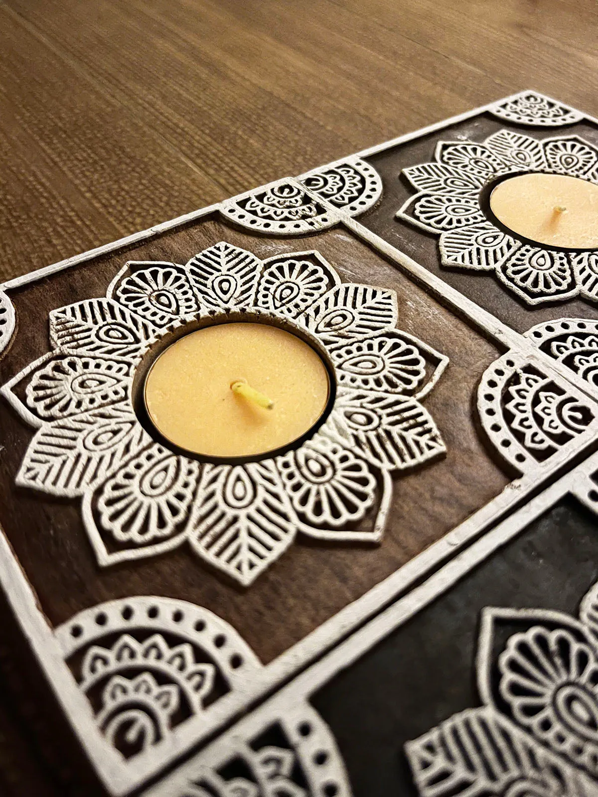 Handcrafted Wooden Tealight holders Square Design Set Of 2