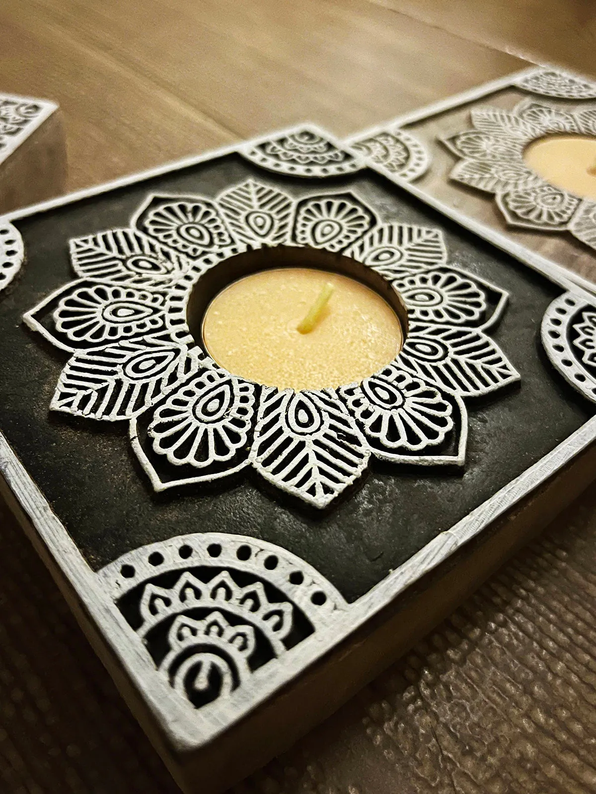 Handcrafted Wooden Tealight holders Square Design Set Of 2