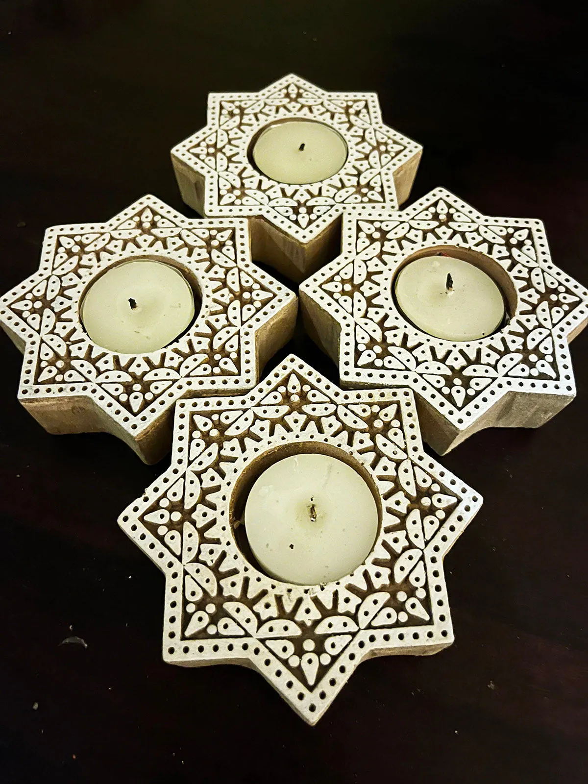 Handcrafted Wooden Tealight holders Star Design Set Of 2