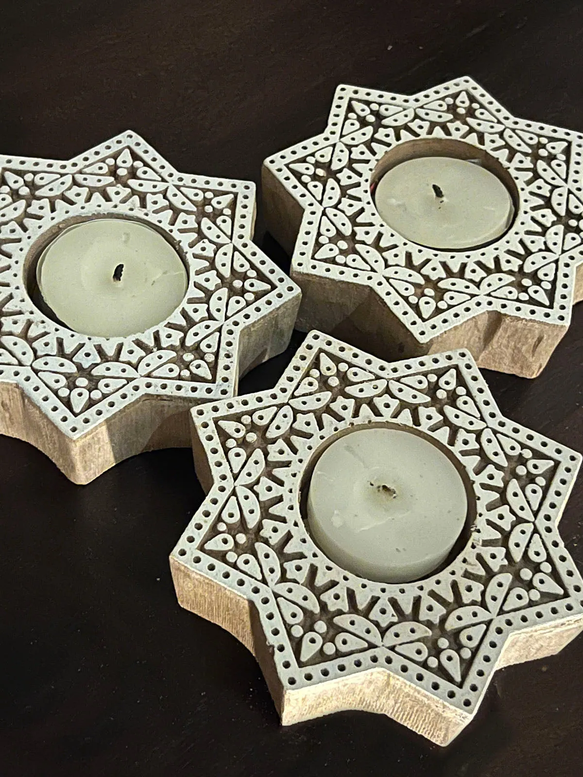 Handcrafted Wooden Tealight holders Star Design Set Of 2