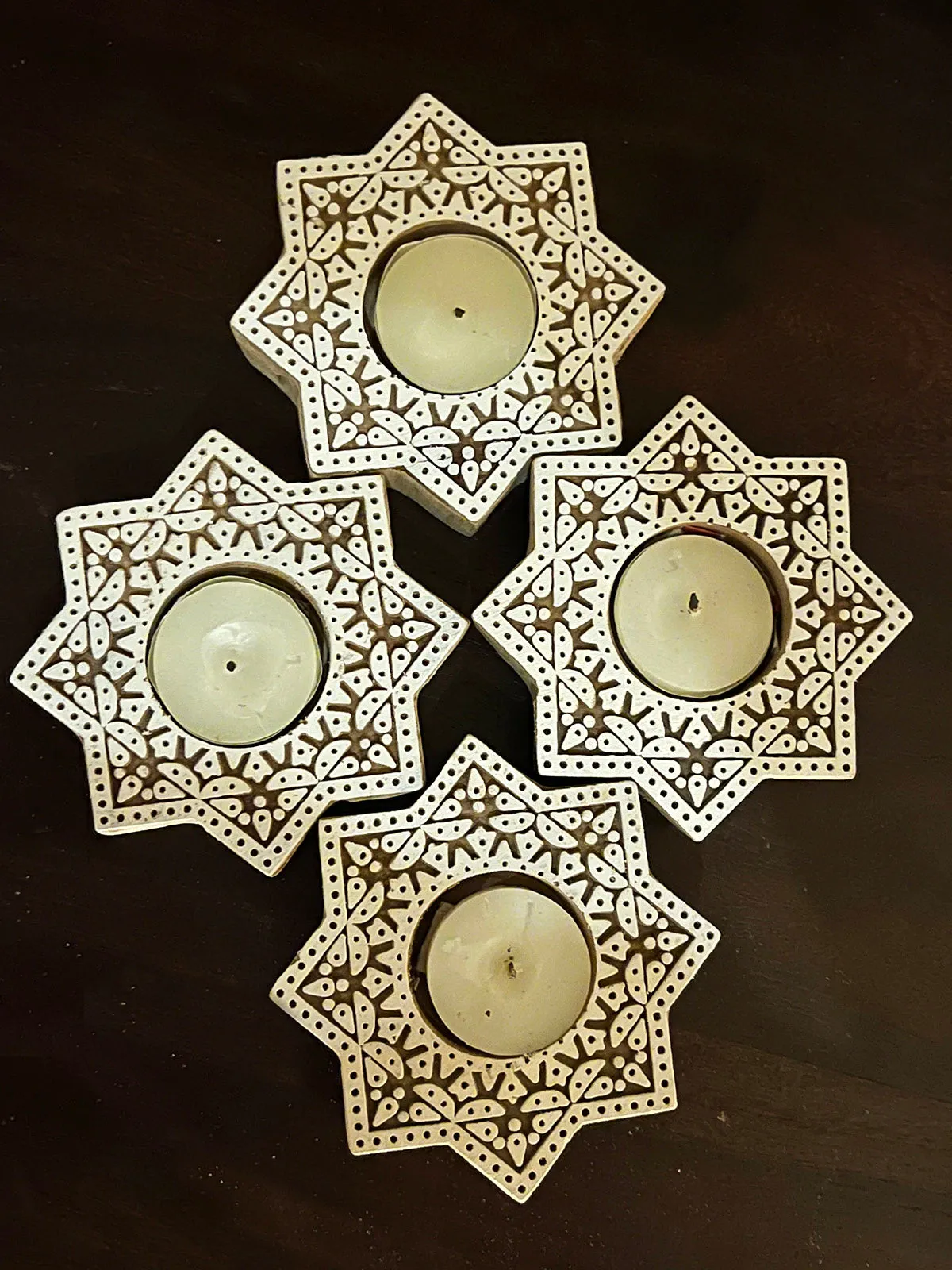 Handcrafted Wooden Tealight holders Star Design Set Of 2