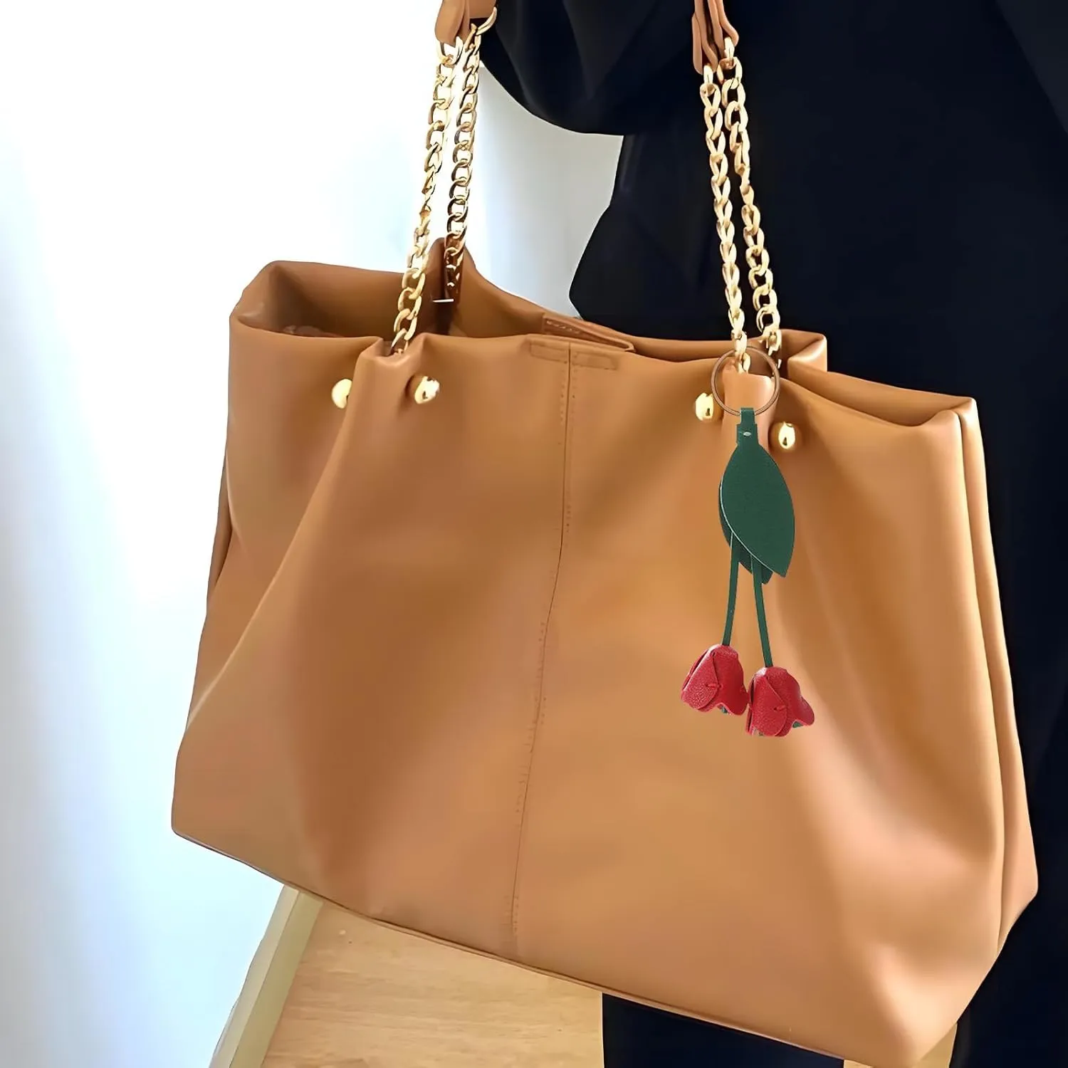 Leather Leaf Flower Keychain, Pu Leather Cute Bohemian Accessory Keychain, Portable Key Ring Charm For Women's Wallet Pendant