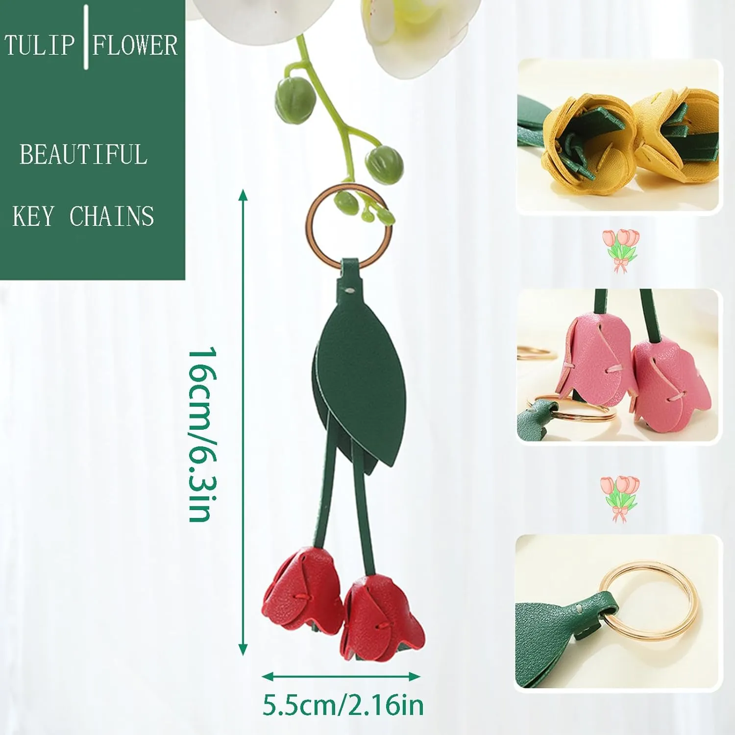 Leather Leaf Flower Keychain, Pu Leather Cute Bohemian Accessory Keychain, Portable Key Ring Charm For Women's Wallet Pendant