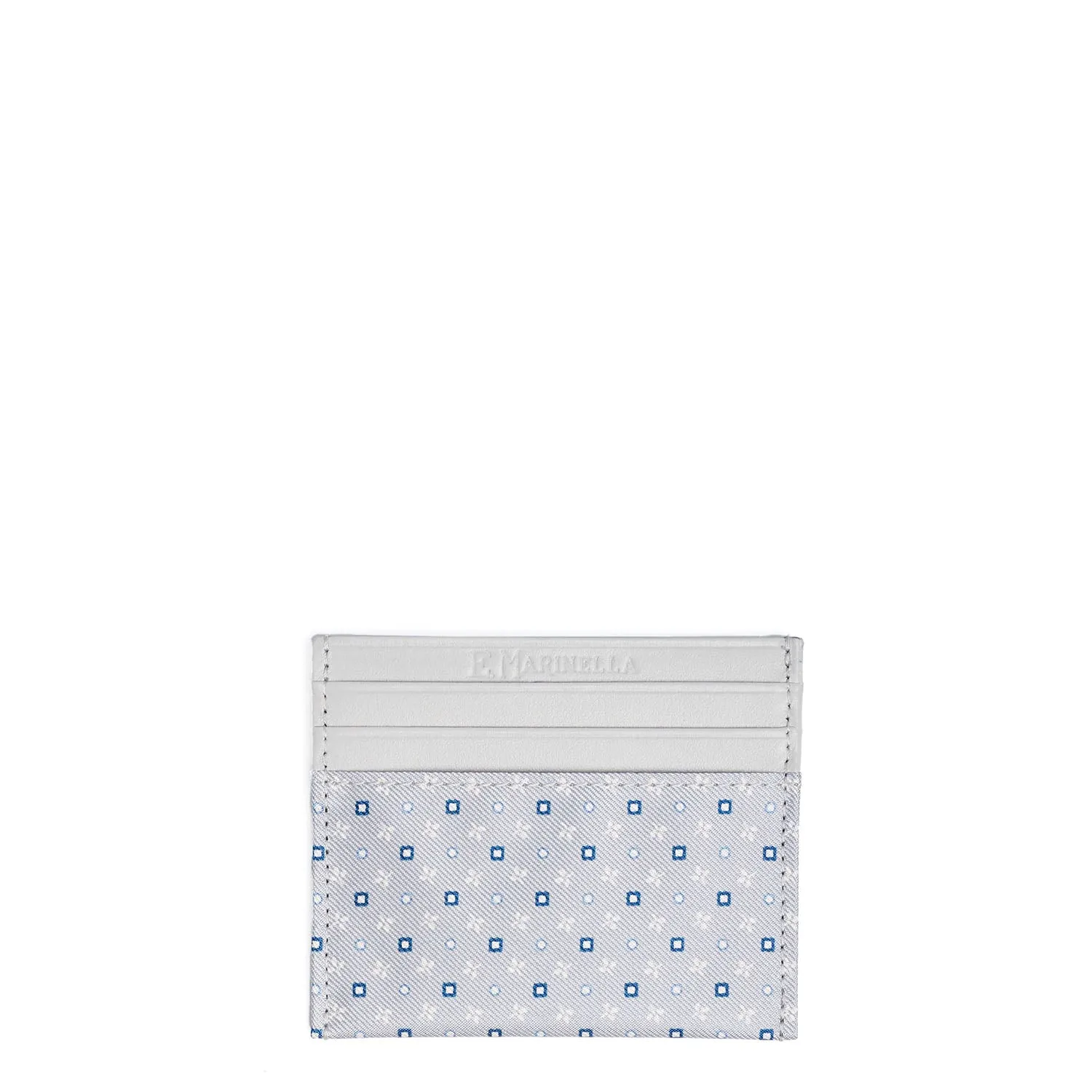 LIGHT GREY LEATHER AND SILK CREDIT CARD HOLDER