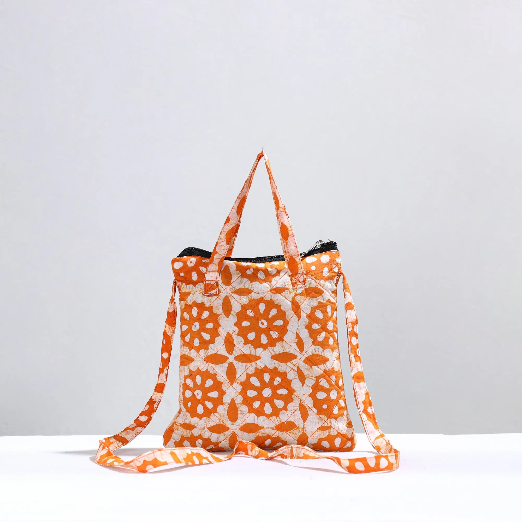 Orange - Handmade Quilted Cotton Batik Printed Sling Bag 13