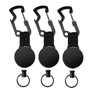 Retractable Keychains Key Rings,Multitool Carabiner Key Belt Clip Badge Holder Reel with Wire Rope Bottle Opener (3Pack)