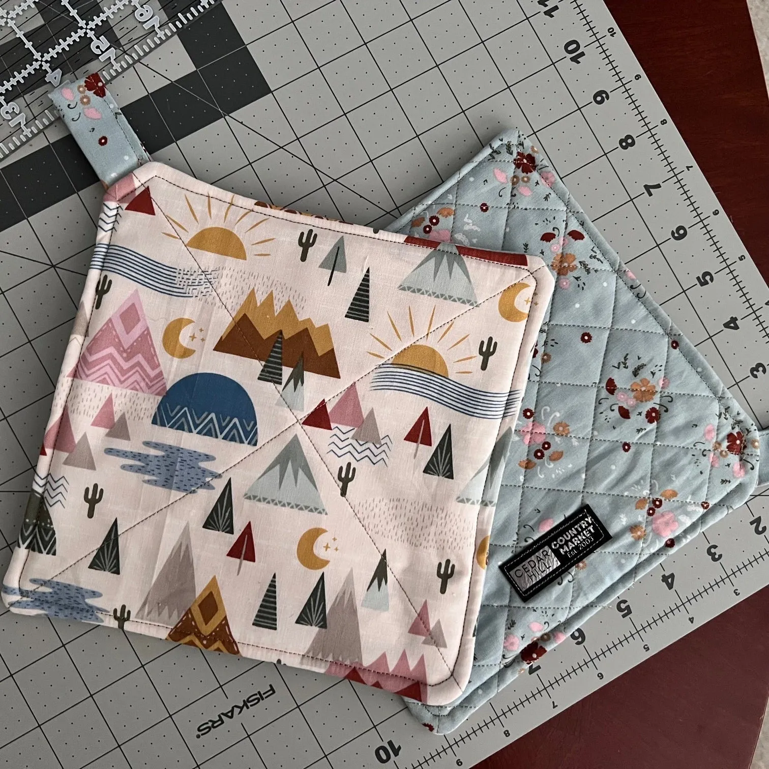 Tee Pee's and Mountains Pot Holders/Trivets with Loop